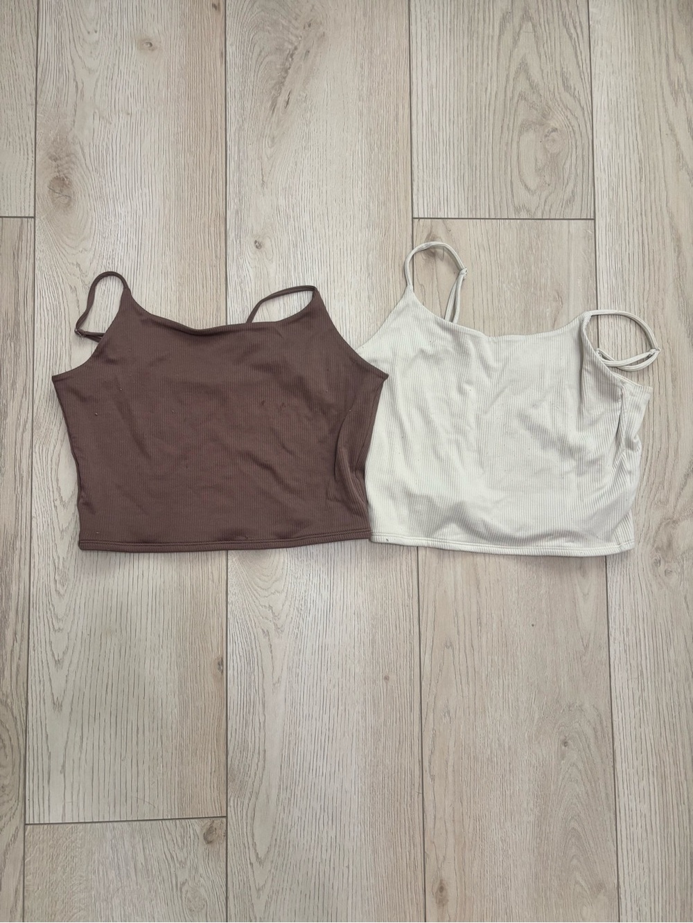 Buckle Ribbed Cami Duo in Brown & Cream